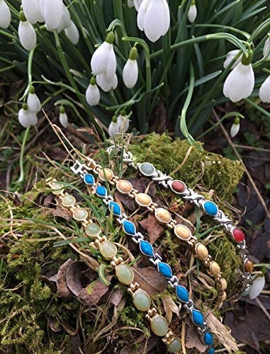 Helena Rose Ladies Magnetic Bracelet for Women - Semi-Precious Blue Red Green Gemstones - Fits Wrists Up Tp 7.5" Size Fully Adjustable - Plus Jewellery Gift Box - NewNest Australia