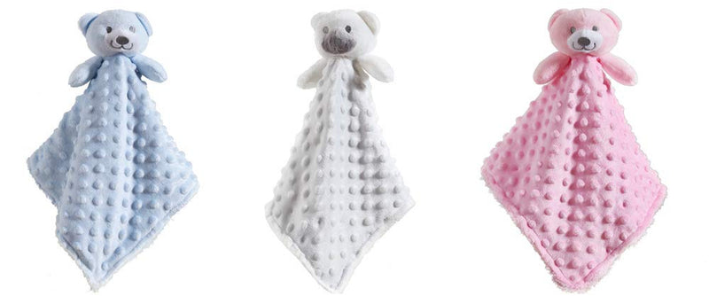 CREVENT Cozy Plush Baby Security Blanket Loveys for Baby Boys, Minky Dot Front + Sherpa Backing with Animal Face (Blue Bear) Blue Bear - NewNest Australia