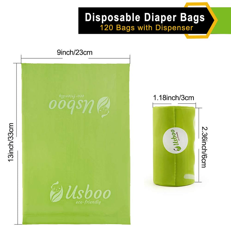 Baby Disposable Diaper Bags, OXO-Biodegradable Waste Bags 8 Refill Rolls/120 Bags with Dispenser, Convenient and Quick Diaper Disposal, Unscented Green/8 Refill Rolls - NewNest Australia