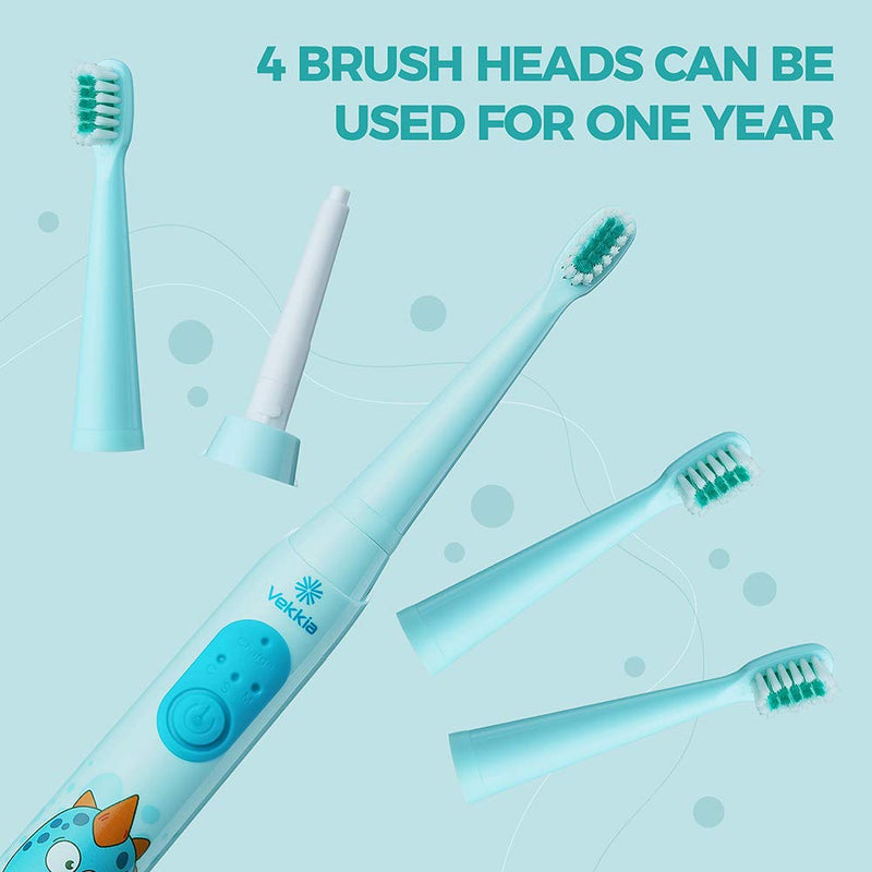 Vekkia Dragon Lord Sonic Rechargeable Kids Electric Toothbrush, 3 Modes with Memory, Fun & Easy Cleaning, 31000 Strokes, IPX7 Waterproof, 2-Min Timer for Age 3+, 4 Soft Bristles Blue | Dragon - NewNest Australia
