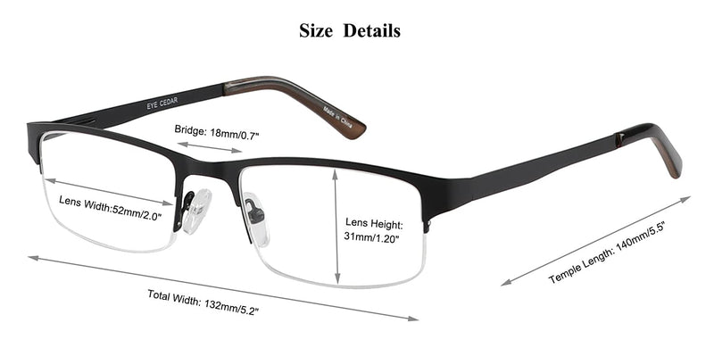 EYECEDAR 5 Pieces Reading Glasses Men Half Frame Rectangle Stainless Steel Material Metal Spring Hinges Included Sun Reading Glasses 1.50 +1.50 5 Colors Mixture - NewNest Australia