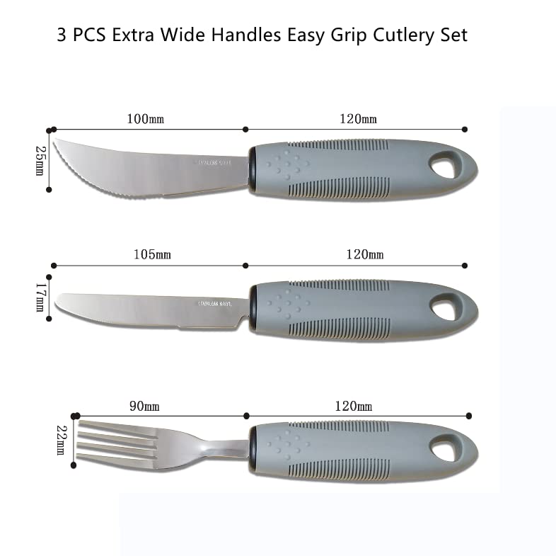 Weighted Extra Wide Handles Easy Grip Cutlery Set, Disability Ideal Dining aid for Elderly Disabled Arthritis Parkinson's Disease Tremors Sufferers (Gray 3PCS) Gray 3PCS - NewNest Australia