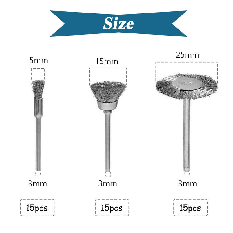 Mesee 45Pcs Silver Steel Wire Brush Set 1/8" Shank Wheel Cup Pen Polishing Brushes Kit for Rotary Tool Buffing Cleaning Grinding Accessories - NewNest Australia