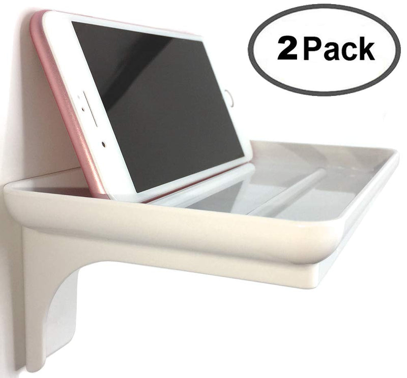 McLee Creations Wonder Shelf - Stick On Wall Mount Cell Phone Holder Stand - Small Plastic Adhesive Bathroom Shelves for Smartphone and Flushable Baby Wipes (2 Pack, White) 2 - NewNest Australia