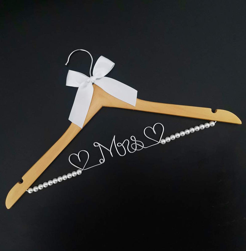 NewNest Australia - Bridal Dress Hanger Solid Wood Dress Hangers Mrs Letter Hanger Wedding Gift (Log Hanger Pearl and Silver Thread) Log Hanger Pearl and Silver Thread 