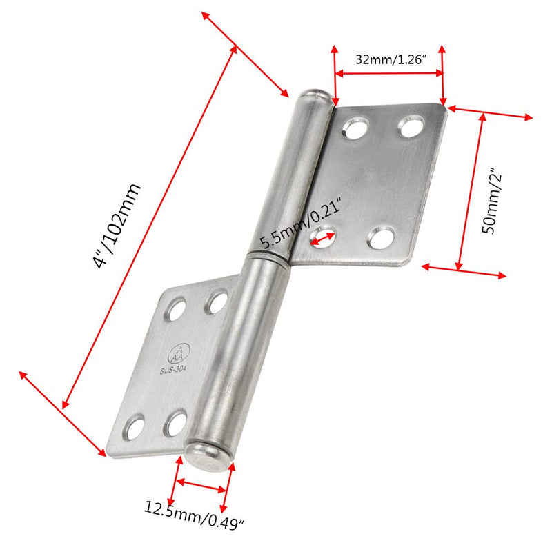 Rannb Flag Hinges 4 Inch 304 Stainless Steel Cupboard Door Hinges - 2pcs 4" Length - NewNest Australia