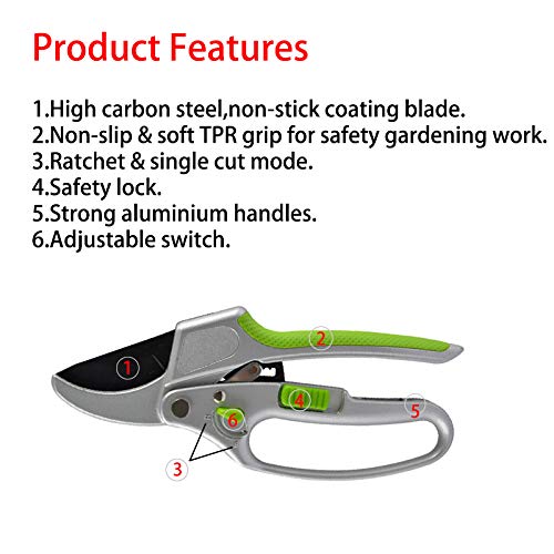 Garden Guru Ratchet Hand Pruning Shears - Professional Dual Mode Garden Clippers with Ergonomic Grip - Makes Tough Cuts Easy 1 Pack - NewNest Australia