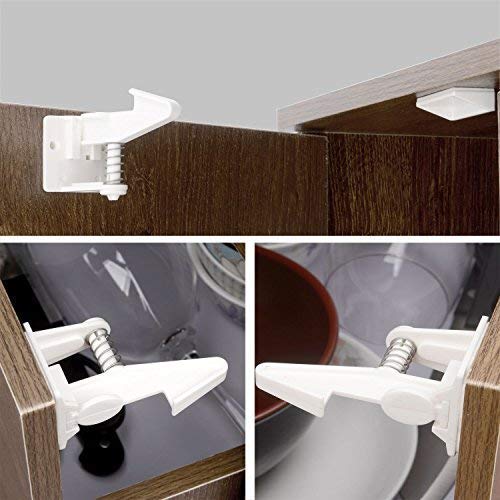 Cabinet Locks Child Safety Latches - Vmaisi 12 Pack Baby Proofing Cabinets Drawer Lock with Adhesive Easy Installation - No Drilling or Extra Screws (White) White - NewNest Australia