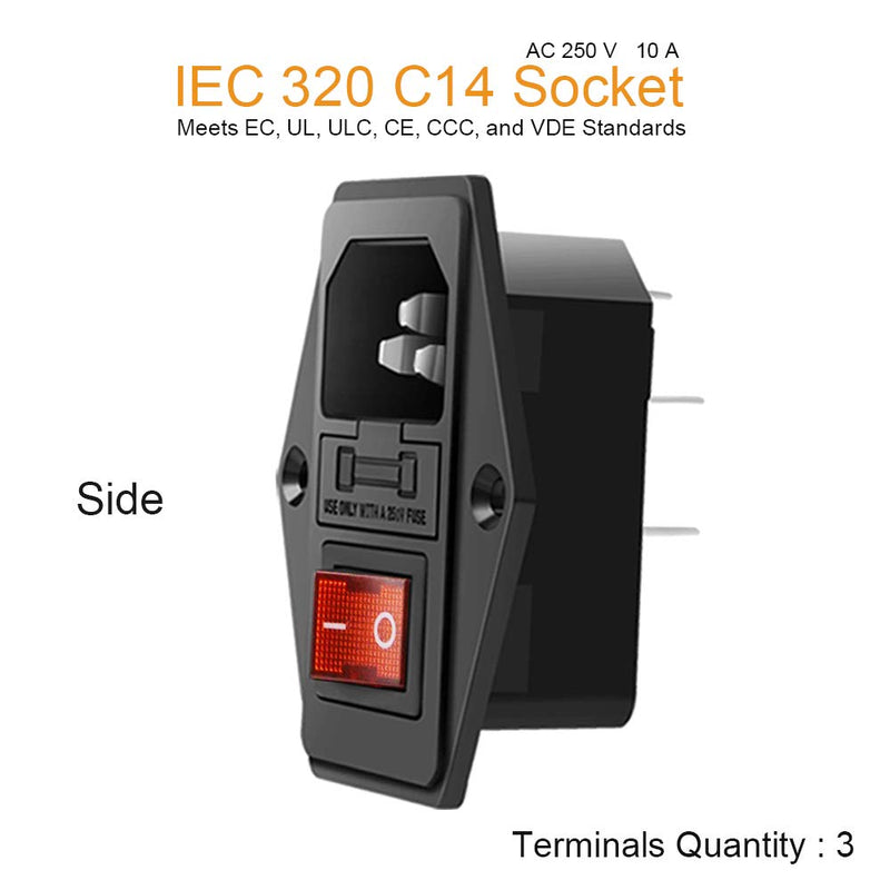 Module Plug,10A Fuse Switch Male Power Socket,Adapter Power Connector,3 Pins Inlet Power Socket,Black,Red Button,AC 250V 10A IEC 320 C14 3 Pieces - NewNest Australia