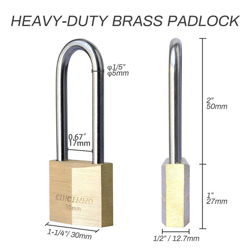 CINCINNO Solid Brass Padlock with Key，Keyed Alike Padlock with 1-1/4” (30mm) Wide Lock Body,2.6” Long Shackle for Sheds, Storage Unit ，School Gym Locker, Toolbox，Set of 4 Waterproof Lock LS30mmD*4KA - NewNest Australia