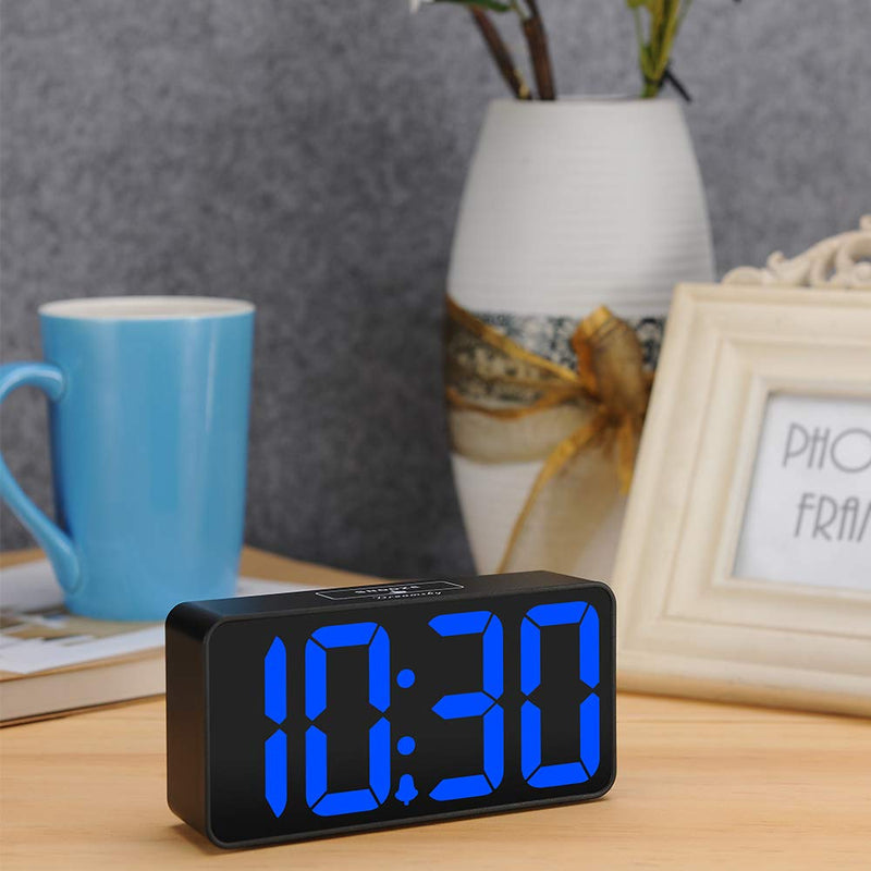 NewNest Australia - DreamSky Compact Digital Alarm Clock with USB Port for Charging, Adjustable Brightness Dimmer, Blue Bold Digit Display, Adjustable Alarm Volume, 12/24Hr, Snooze, Bedroom Desk Alarm Clock. Blue Digit 