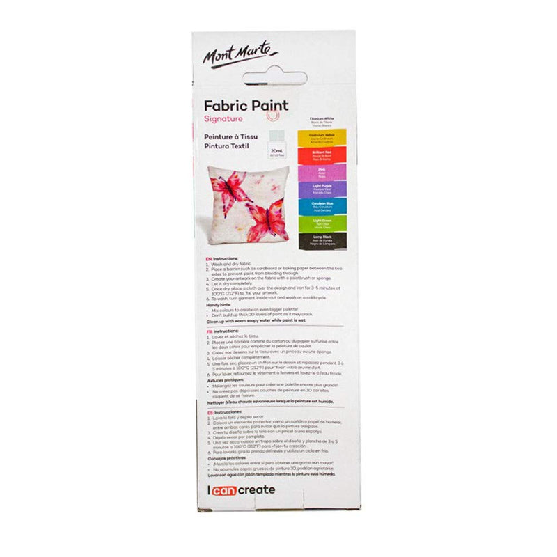 Mont Marte Permanent Fabric Paint Set 8 x 20ml Vivid Colours for Textile, Fabric, T-Shirt, Canvas, Wood, Ceramic, Glass Multi 0.7 Fl Oz (Pack of 8) - NewNest Australia