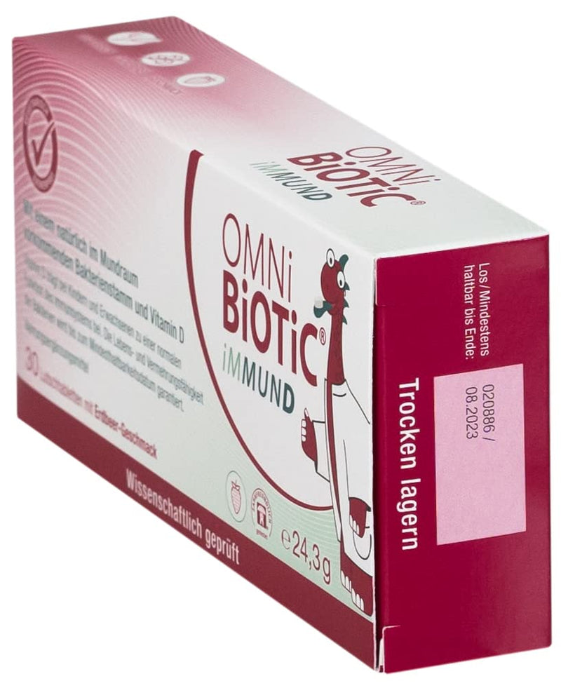 OMNi BiOTiC iMMUND | 30 lozenges | 1 bacterial strain | 1 billion germs per | With vitamin D | Vegetarian | Sugar free | For daily use | Also for children | Strawberry flavor 30 pieces (pack of 1) - NewNest Australia