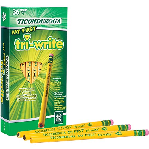 Ticonderoga® Tri-Write Beginners' Pencils with Erasers, 2 Soft, Yellow Barrel, Pack of 36 w/ Erasers - NewNest Australia
