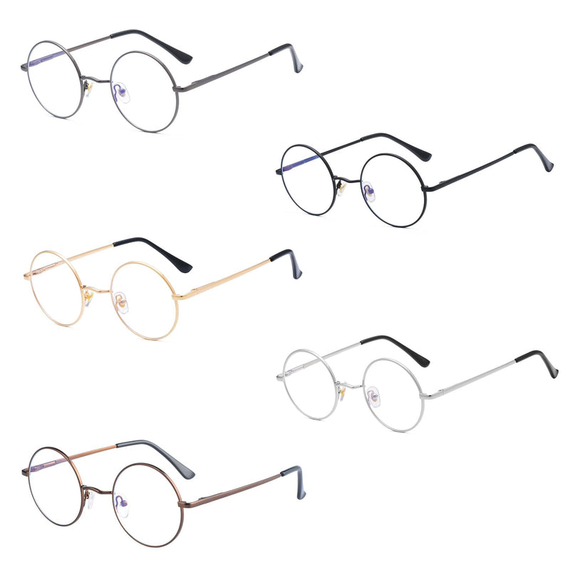 LJCZKA Round Blue Light Filter Glasses Women Men Round Glasses Without Strength Metal Frame for PC, Mobile Phone, TV, Anti Fatigue Brown 0.0 x - NewNest Australia