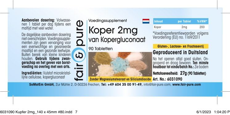 Fair & Pure® - copper tablets 2mg - copper gluconate - vegan - without magnesium stearate - 90 tablets - NewNest Australia