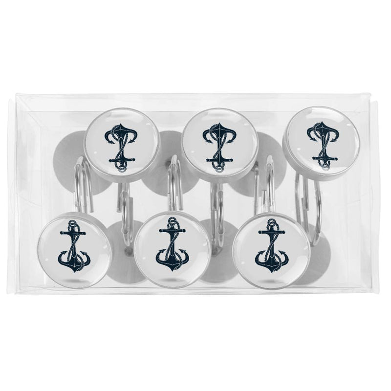 Lilibeely Shower Curtain Hooks Rings Rustproof 12PCS for Hotel Bathroom Shower Rods - Navy Blue Anchor Print Style4 - NewNest Australia