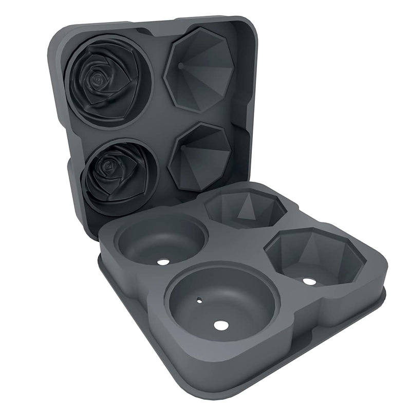 Ice Cube Tray, HANCELANT 2.5inch Ice Cube Molds, 2 Cavity Silicone Rose & 2 Diamond Ice Ball Maker, Easy Release Large Ice Cube Form for Chilling Cocktails, Whiskey, Bourbon & Homemade Juice (Grey) Gray - NewNest Australia