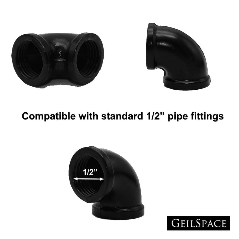 GeilSpace Elbow, Malleable Iron Pipe Fittings - Vintage DIY Industrial Shelving, Industrial Decor, Furniture DIY (1/2", Black) 0.5 Inch - NewNest Australia