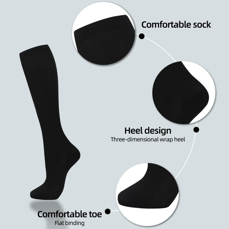 Odtmger compression socks (7 pairs) for women and men, blood circulation 20-30 mmhg knee socks are the best support SM black - NewNest Australia