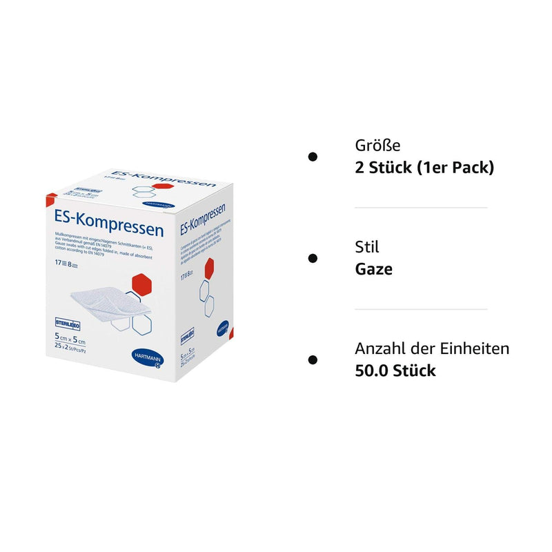 ES-COMPRESSES sterile 5x5 cm 8-fold 25X2 pieces 2 pieces (pack of 1) - NewNest Australia