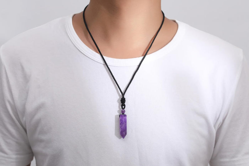 XIANNVXI Healing Crystal Necklace for Men Women Crystal Pendant Hexagonal Point Pendant Necklace Natural Gemstone Adjustable Rope Reiki Jewellery Necklace A - Amethyst - NewNest Australia
