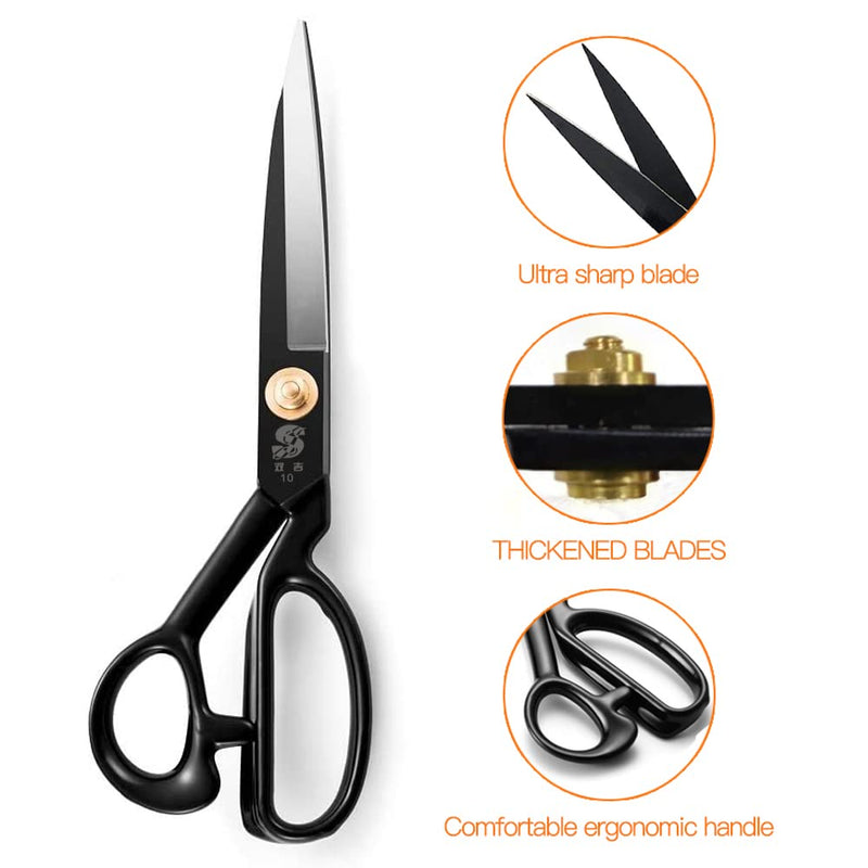 Fabric Scissors 10 Inch Sewing Dressmaking Scissors Professional Sharp For Tailoring Leather Paper Raw Materials - Strength High Carbon Steel Tailor Shears (Right-Handed) - NewNest Australia
