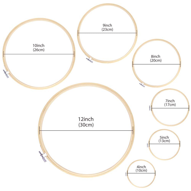 Caydo 7 Pieces 7 Sizes Embroidery Hoops Set 4 inch to 12 inch Bamboo Circle Cross Stitch Hoop Rings for Craft Sewing and Ornaments - NewNest Australia