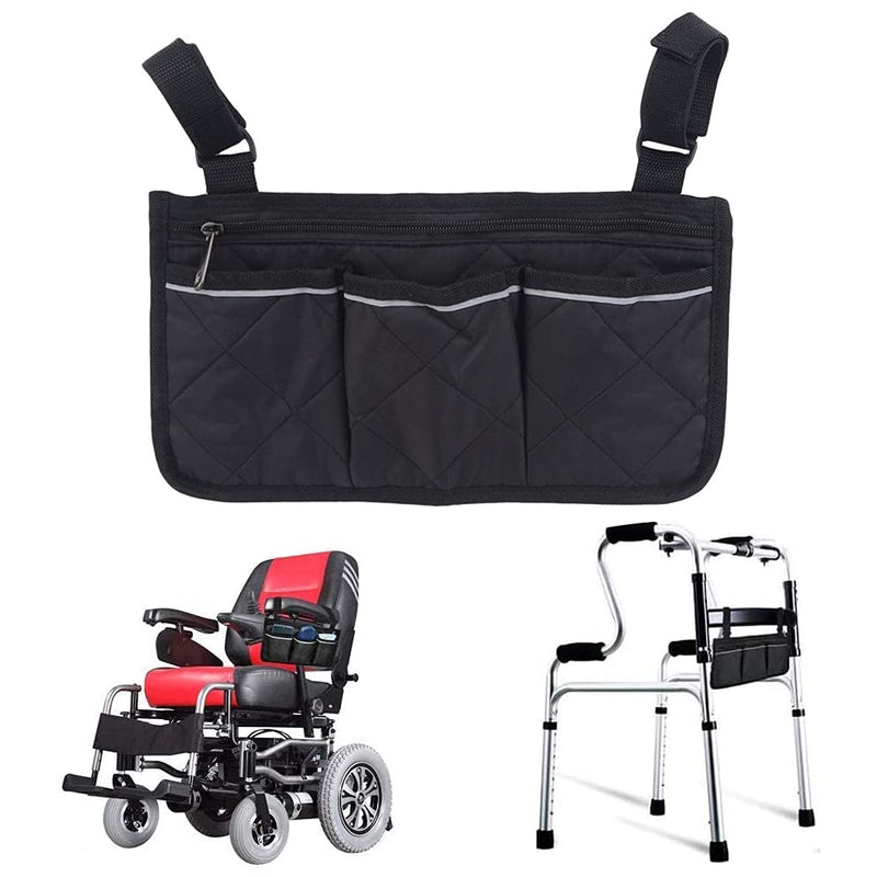 Black Wheelchair Armrest Storage Bag with Reflective Strips Wheelchair Pocket Storage Bag Wheelchair Storage Bag Fits Bed Rail Scooters Walker Power Wheelchair - NewNest Australia