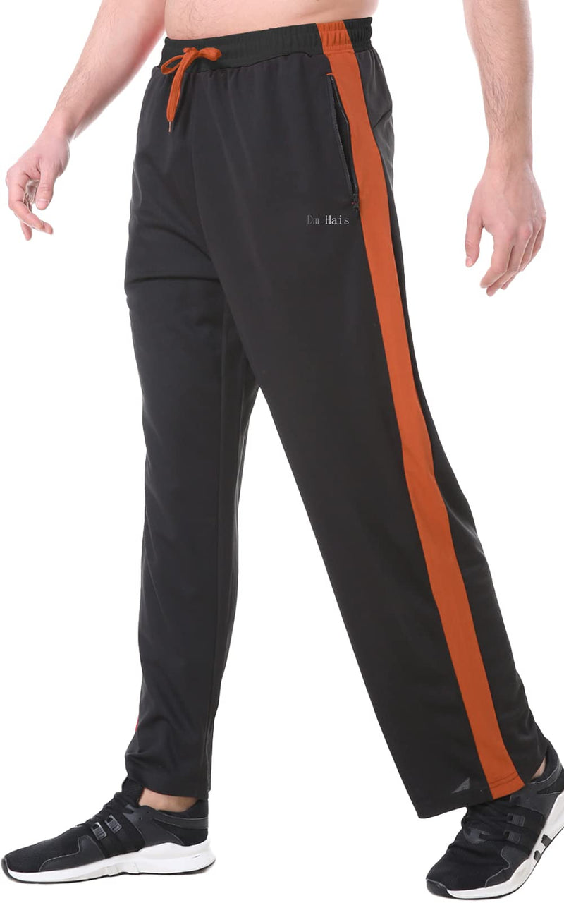 Men's Sweatpants Casual Drawstring Track Pants with Zipper Pockets Lightweight Open Bottom for Jogging Running Training K-black Orange XX-Large - NewNest Australia