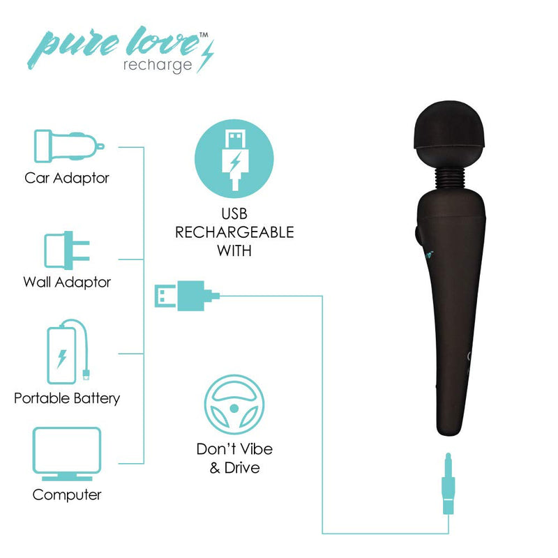 pure love Massage Wand, Personal Vibrator, Full Body Massager, Rechargeable & Waterproof, Handheld, Cordless, Powerful PowerBullet Motor, Black - NewNest Australia