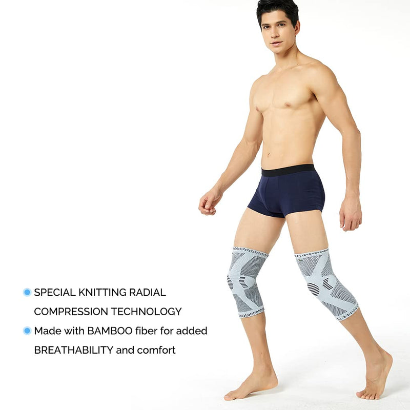 Neotech Care Bamboo Fiber Knee Support - Lightweight, Elastic, Comfortable & Breathable Fabric - Sleeve Brace for Men, Women, Youth - Right or Left - Grey (Size M, 1 Pair) 2 - NewNest Australia