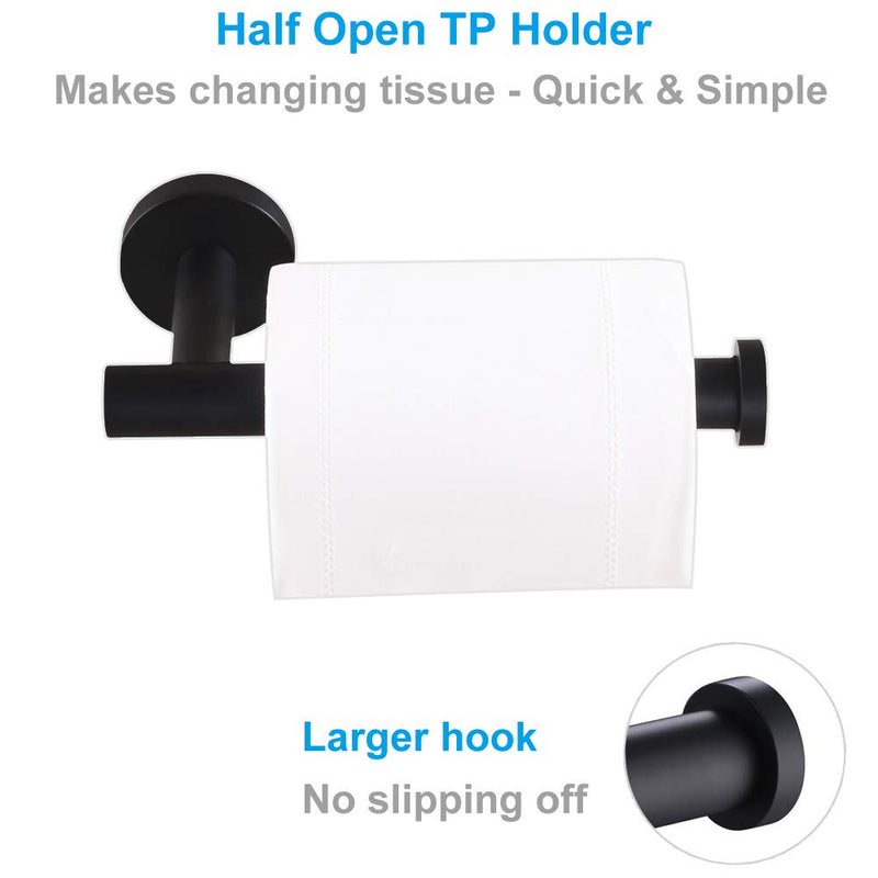APLusee Matte Black Toilet Paper Holder, Stainless Steel Half Open Round Tissue Roll Hanger, Bathroom Kitchen Storage - NewNest Australia