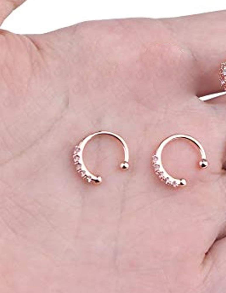 Ear Cuff Clip On Fake CZ Earrings Small Hoop Huggies Sterling Silver Cubic Zirconia No Piercing Cartilage Earring for Women Girls Hypoallergenic Huggie Hoops 10mm Gifts BFF - NewNest Australia