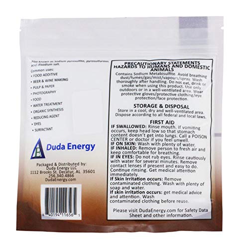 Duda Energy meta01 Sodium Metabisulfite Food Grade/Photo Grade 98.6+% Purity White Granular Solid Crystals, 1 lb. 1 Pound Bag - NewNest Australia