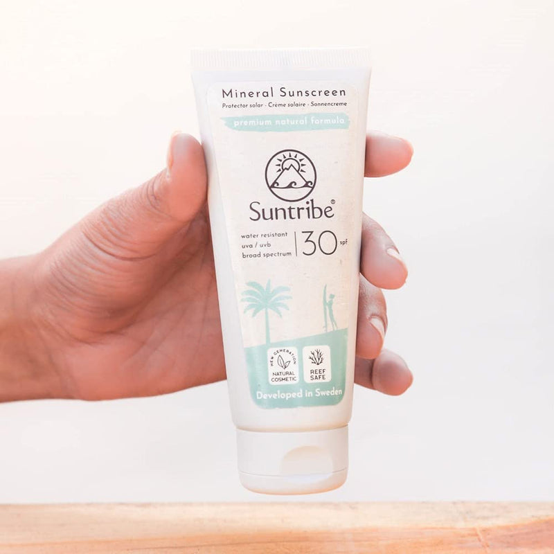 Suntribe All Natural Mineral Body & Face Sunscreen - SPF 30 - Reef Safe - Organic - Mineral UV-Filter (Zinc Oxide) - 7 Ingredients - Water resistant - White to transparent (100 ml) 100 ml (Pack of 1) - NewNest Australia