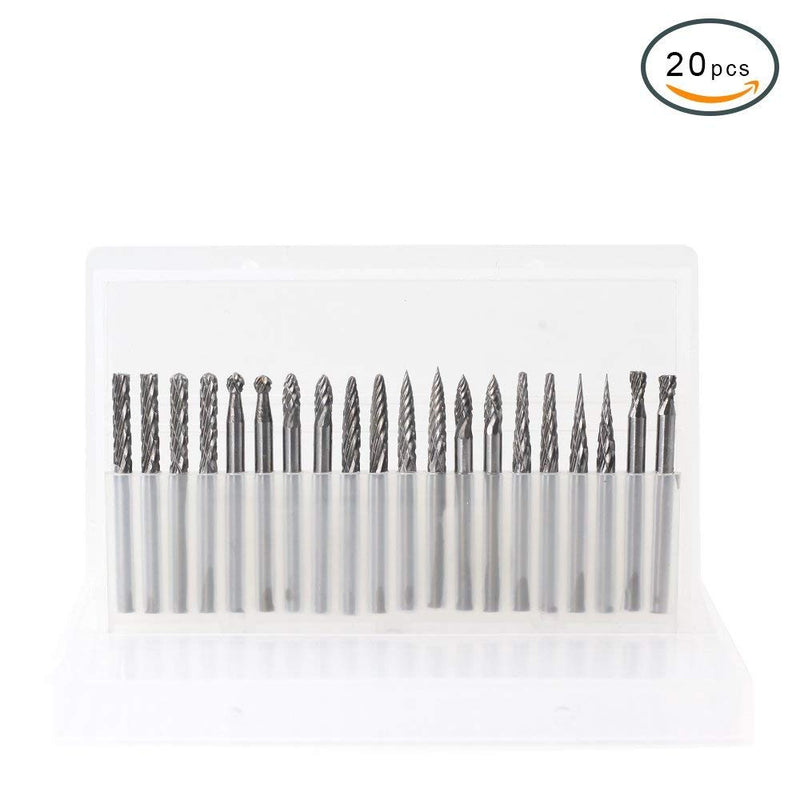 YUFUTOL 20pcs Solid Carbide Burr Set 0.118‘’（3mm）Shank Tungsten Carbide Rotary Files Burrs with 3mm Cutting Head Diameter Fits Most Rotary Drill Die Grinder for Woodworking,Engraving,Drilling,Carving - NewNest Australia