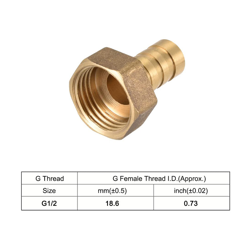 uxcell Brass Hose Barb Fitting Connector, 12mm Barb G1/2 Female Thread Pipe Adapter, 2Pcs - NewNest Australia
