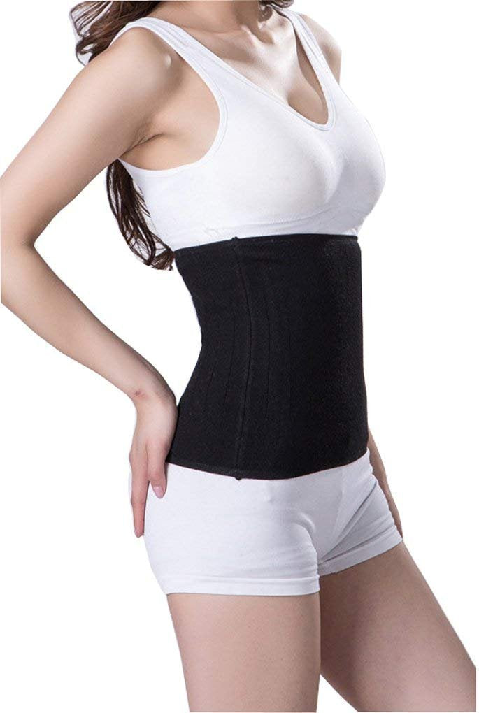 Thermal Waist Support Breathable Cashmere Knit Kidney Stomach Lumbar Lower Back Support Brace Abdominal Binder Slim Waist Trimmer Wrap Belt Elastic Postpartum Belly Band Warming Healing Pain Relief Black M(waist girth 57-90cm) - NewNest Australia