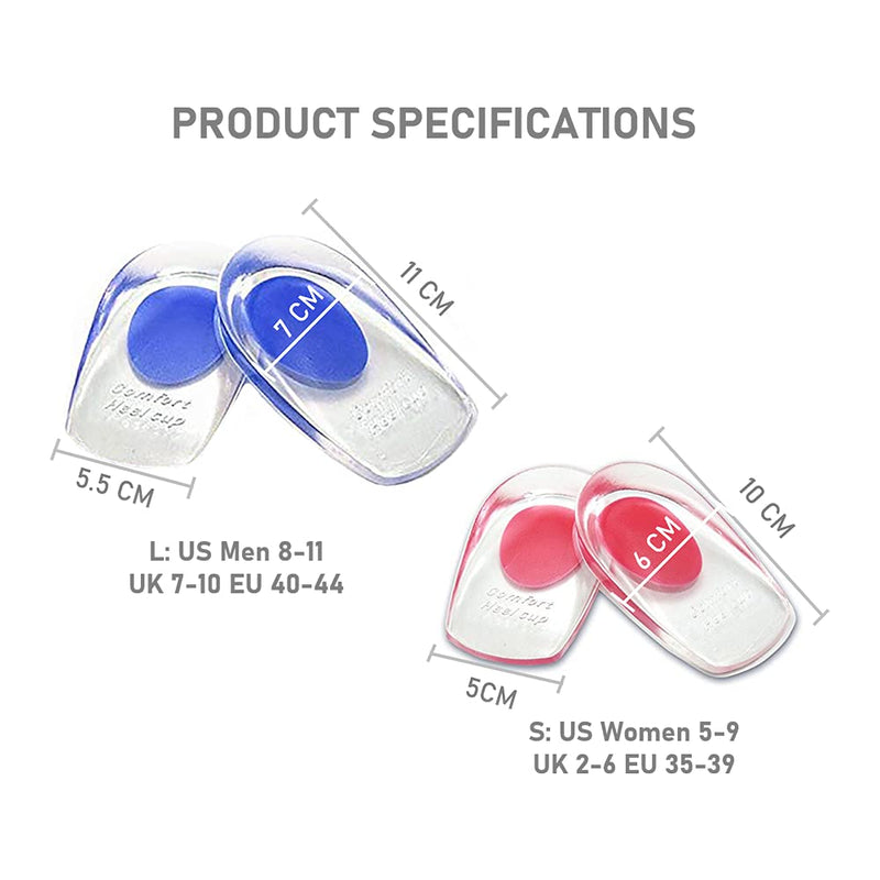 VivoFoot Gel Heel Cups, Shoe Inserts for Plantar Fasciitis, Heel Spur & Achilles Pain Relief, Heel Lift Pads for Men & Women (Large, 1 Pair) Blue Large, 1 Pair - NewNest Australia