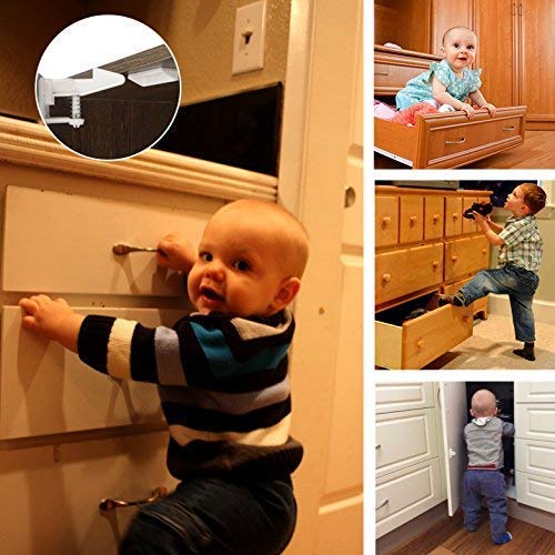 Cabinet Locks Child Safety Latches - Vmaisi 12 Pack Baby Proofing Cabinets Drawer Lock with Adhesive Easy Installation - No Drilling or Extra Screws (White) White - NewNest Australia