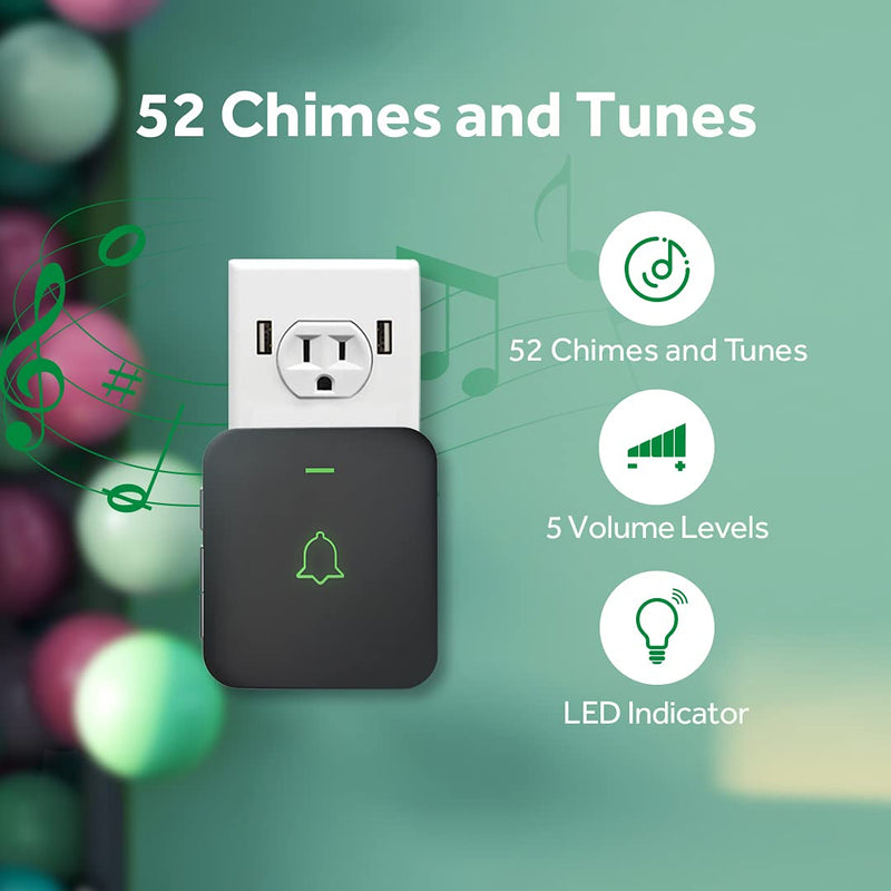 Wireless Door Bell, AVANTEK Mini Waterproof Doorbell Chime Operating at 1000 Feet with 52 Melodies, 5 Volume Levels & LED Flash Black - NewNest Australia