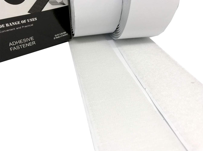 Yuwa 2 Inch White Hook and Loop Self Adhesive Sticky Back Tape Fastener Nylon Heavy Duty for DIY Craft (5 Yards) (White) - NewNest Australia