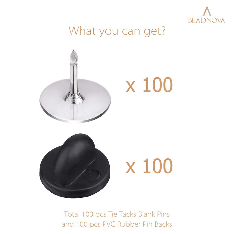 BEADNOVA 100 Pairs Pin Backs Enamel Pin Backs Tie Tacks Blank Pins with Rubber Pin Backs for Lapel Pins (Silver Black, 100 Sets) 100pairs - NewNest Australia