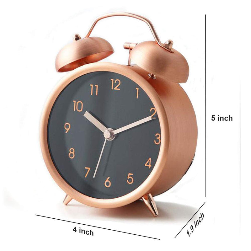 NewNest Australia - Alarm Clock for Bedroom,Not-Ticking Silent Table Alarm Clock with Matt Metal Fram,4 inch Twin Bell Small Clock Battery Operated for Kids (Rose Gold) Rose Gold 