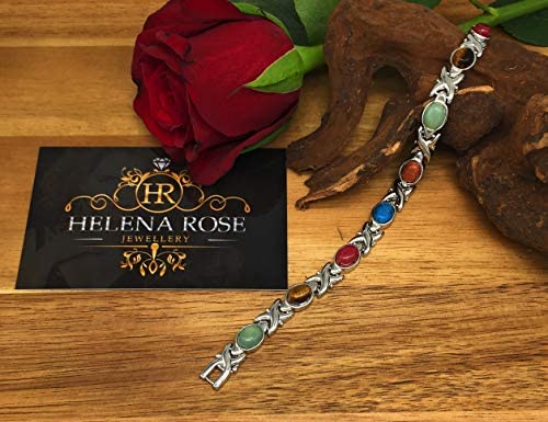 Helena Rose Ladies Magnetic Bracelet for Women - Semi-Precious Blue Red Green Gemstones - Fits Wrists Up Tp 7.5" Size Fully Adjustable - Plus Jewellery Gift Box - NewNest Australia