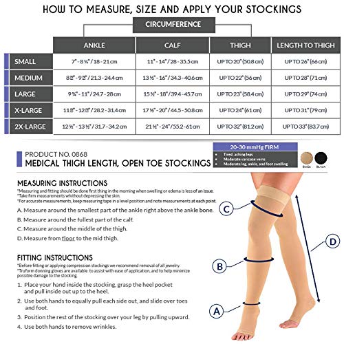 Truform 20-30 mmHg Compression Stockings for Men and Women, Thigh High Length, Dot-Top, Open Toe, Beige, Small Small (Pack of 1) - NewNest Australia