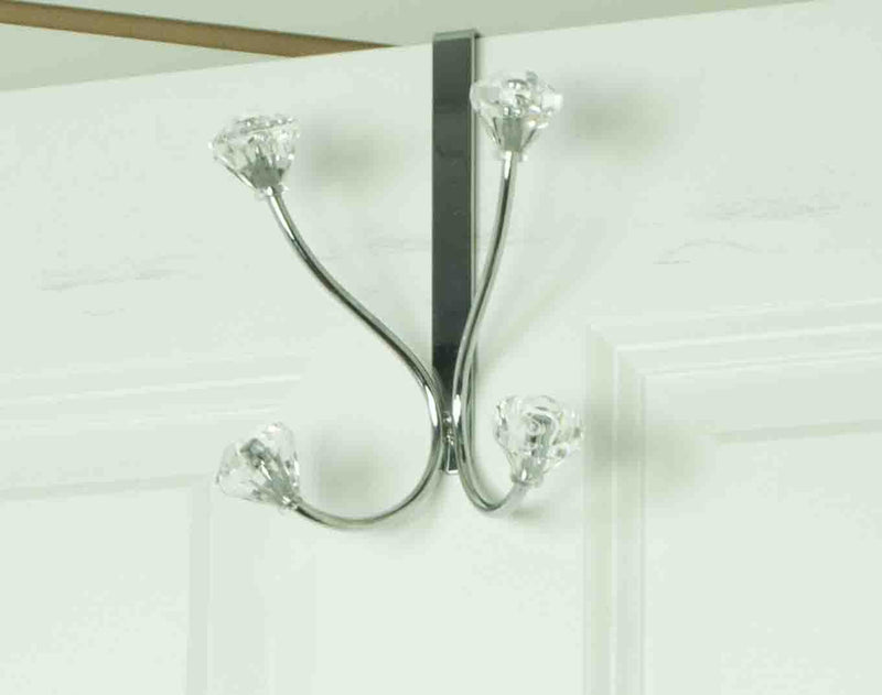 NewNest Australia - Home Basics Over the Door Double Towel Crystal Hooks, For Hanging Clothes, Coats, Robes or Towels, Organize Bathroom, Bedroom and Closet, Chrome 1 