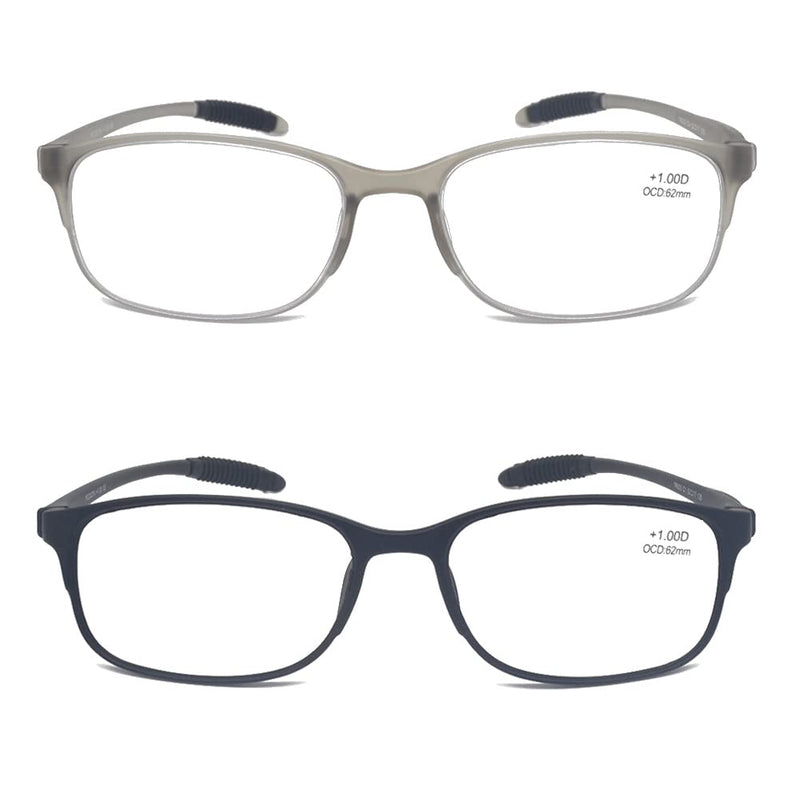 Mcoorn reading glasses, flexible, lightweight for women and men (pack of 2) with case, anti-blue, anti-reflective, one black, one gray, 2.5 x - NewNest Australia