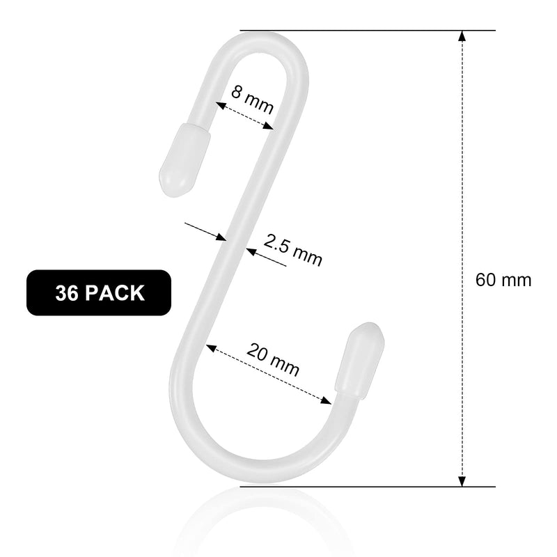 36 Pieces S Shaped Hooks Hanging Heavy Duty S Hooks Hanger for Kitchen, Bathroom, Bedroom, Office, Pan, Coat, Bag, Plants (White,2.4 Inch) 2.4 Inch White - NewNest Australia